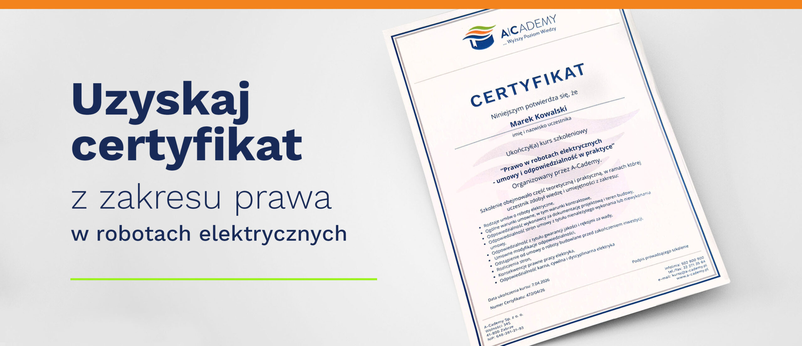 Certyfikat A-Cademy: Prawo w robotach elektrycznych – umowy i odpowiedzialność w praktyce